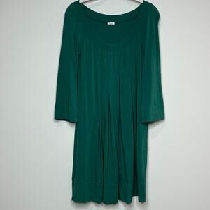 Splendid Green Pleated Babydoll Trapeze Dress Size M Pima Cotton Modal Tunic